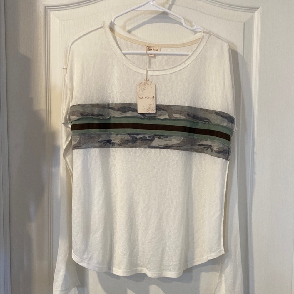 Women's White and Gray Long Sleeve Top pit to pit 20